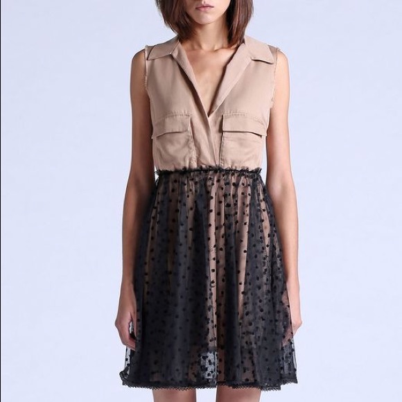 Diesel Dresses & Skirts - NWT! Diesel D-Canes Dress Tan Sheer Blk Overlay Lg
